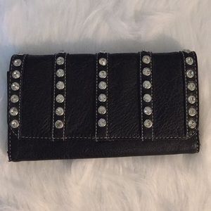 Black TriFold Wallet with Rhinestones